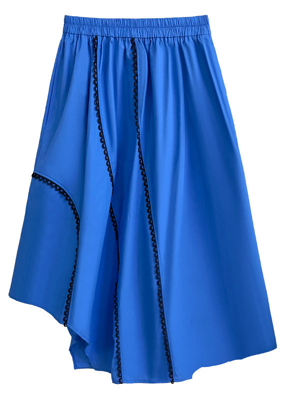 Loose Royal Blue Asymmetrical Pockets Patchwork Cotton a Line Skirts Summer