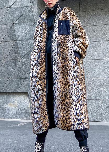 Loose Square Collar Zippered Fine Fall Coats Leopard Coats