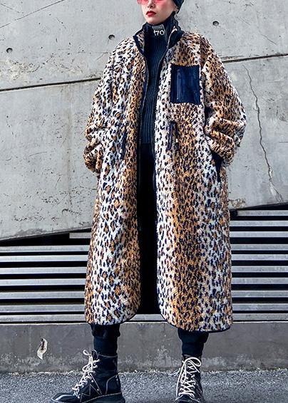 Loose Square Collar Zippered Fine Fall Coats Leopard Coats