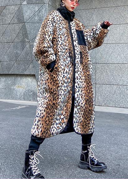 Loose Square Collar Zippered Fine Fall Coats Leopard Coats