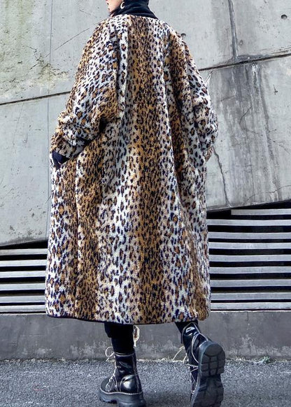 Loose Square Collar Zippered Fine Fall Coats Leopard Coats