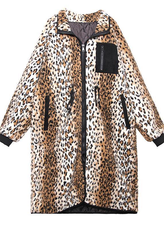 Loose Square Collar Zippered Fine Fall Coats Leopard Coats