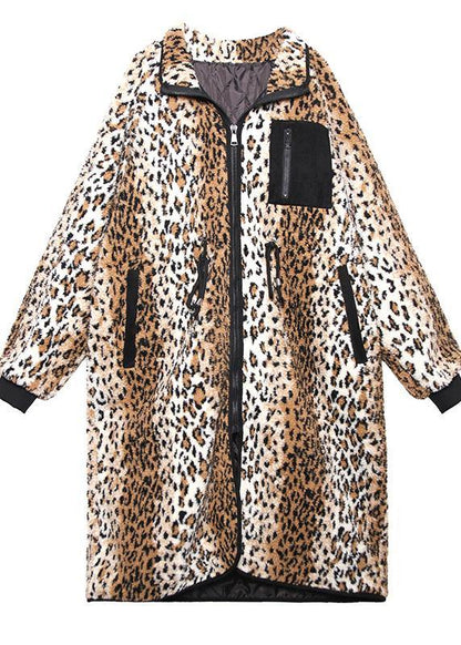 Loose Square Collar Zippered Fine Fall Coats Leopard Coats