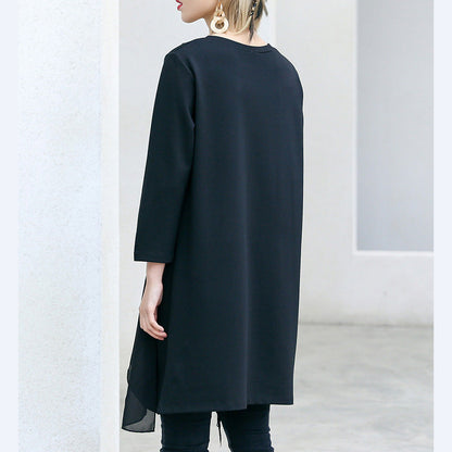 Loose Three Quarter Sleeve Cotton Tunics Fun Tunic Tops Black Loose Dress