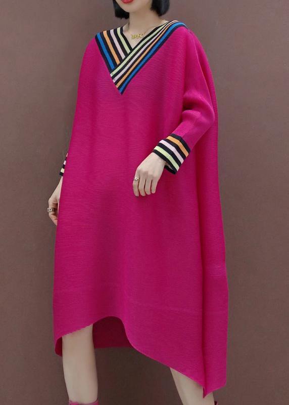Loose V Neck Asymmetric Spring Clothes Photography Red Art Dresses