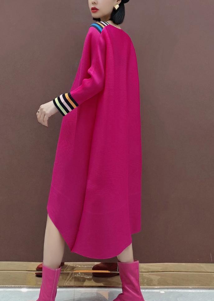 Loose V Neck Asymmetric Spring Clothes Photography Red Art Dresses