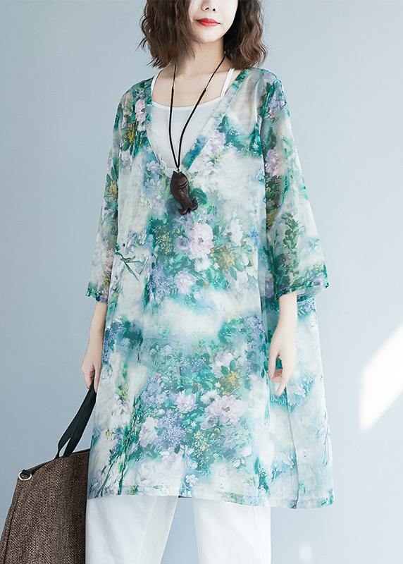 Loose V Neck Pockets Christmas Gifts Beige Print Shirts