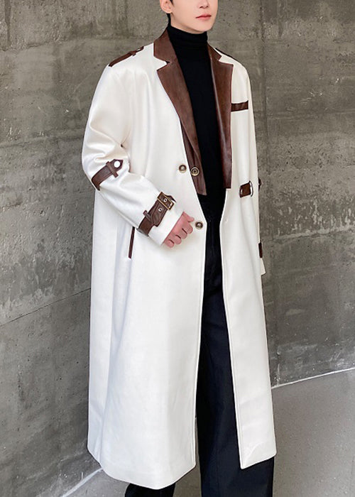 Loose White Button Pockets Patchwork Woolen Trench Coat Winter