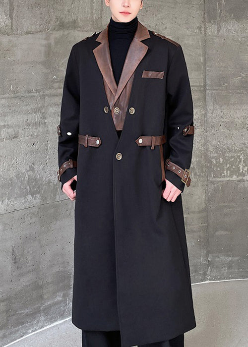 Loose White Button Pockets Patchwork Woolen Trench Coat Winter