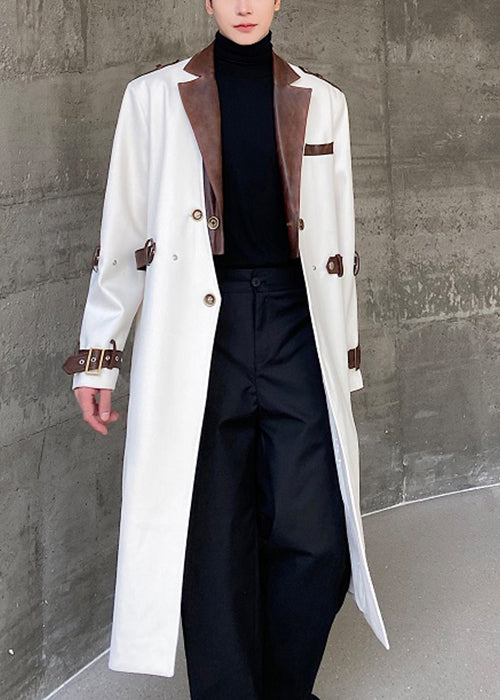Loose White Button Pockets Patchwork Woolen Trench Coat Winter