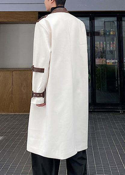 Loose White Button Pockets Patchwork Woolen Trench Coat Winter