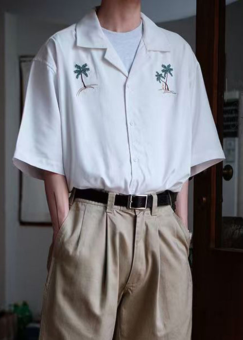 Loose White Embroideried Button Cotton Shirts Summer