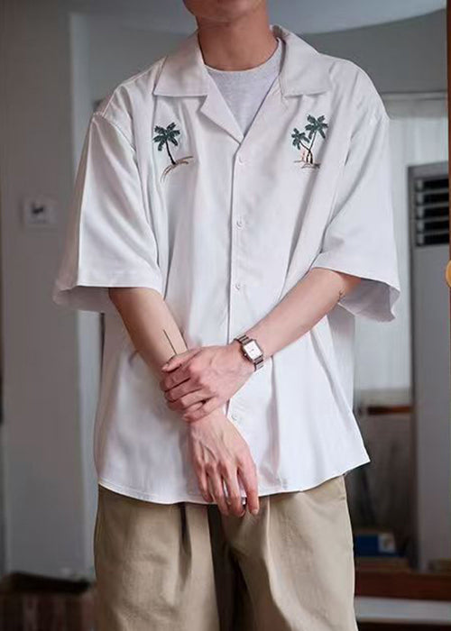 Loose White Embroideried Button Cotton Shirts Summer