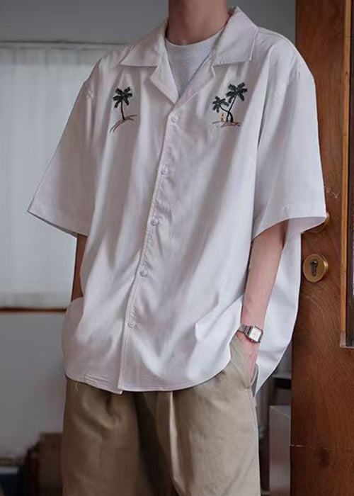 Loose White Embroideried Button Cotton Shirts Summer