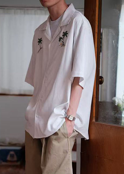 Loose White Embroideried Button Cotton Shirts Summer