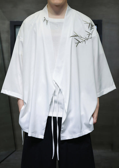 Loose White Embroideried Lace Up Cotton Shirts Summer