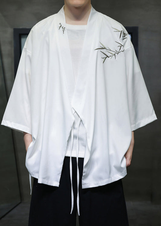 Loose White Embroideried Lace Up Cotton Shirts Summer
