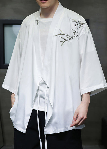 Loose White Embroideried Lace Up Cotton Shirts Summer