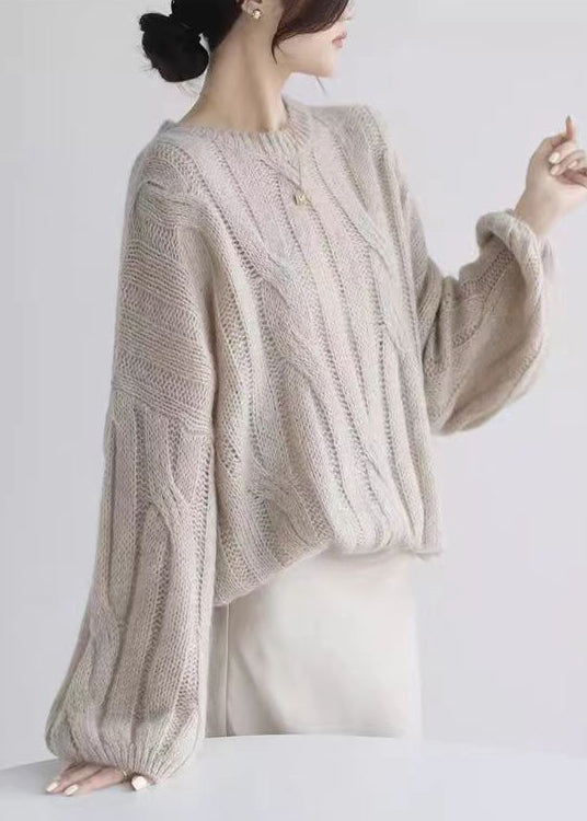 Loose White Hollow Out Cozy Woolen Shirt Puff Sleeve