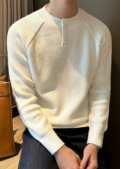 Loose White O Neck Button Knit Sweaters Fall
