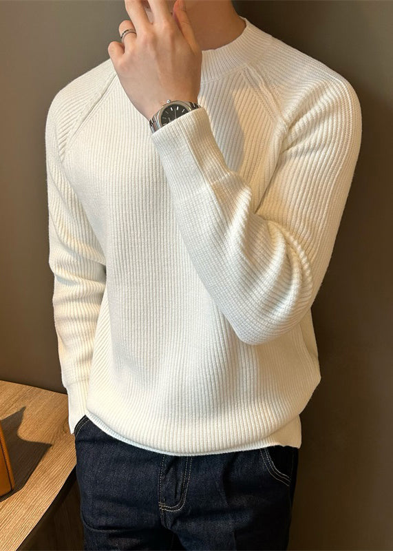 Loose White O Neck Button Knit Sweaters Fall