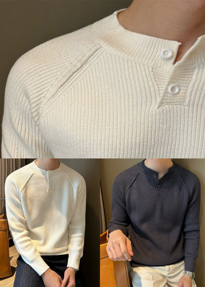 Loose White O Neck Button Knit Sweaters Fall