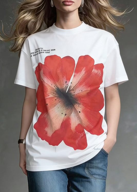 Loose White O-neck Print Letter Cotton T Shirts Summer