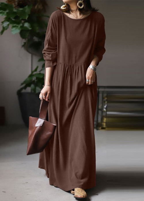 Loose White O Neck Cotton Maxi Dress Long Sleeve