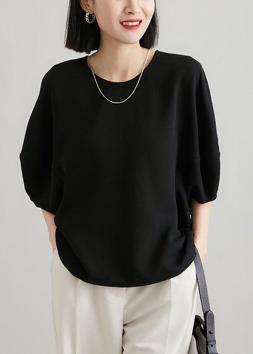 Loose White O Neck Zippered Silk T Shirts Batwing Sleeve