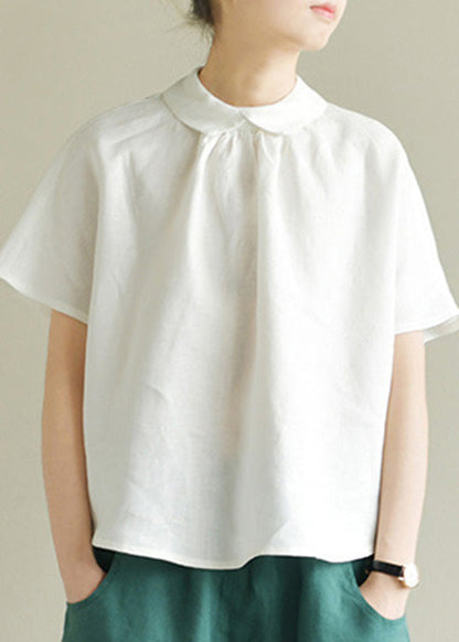 Loose White Peter Pan Collar Linen Top Summer