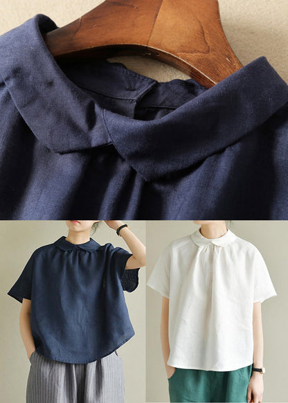 Loose White Peter Pan Collar Linen Top Summer