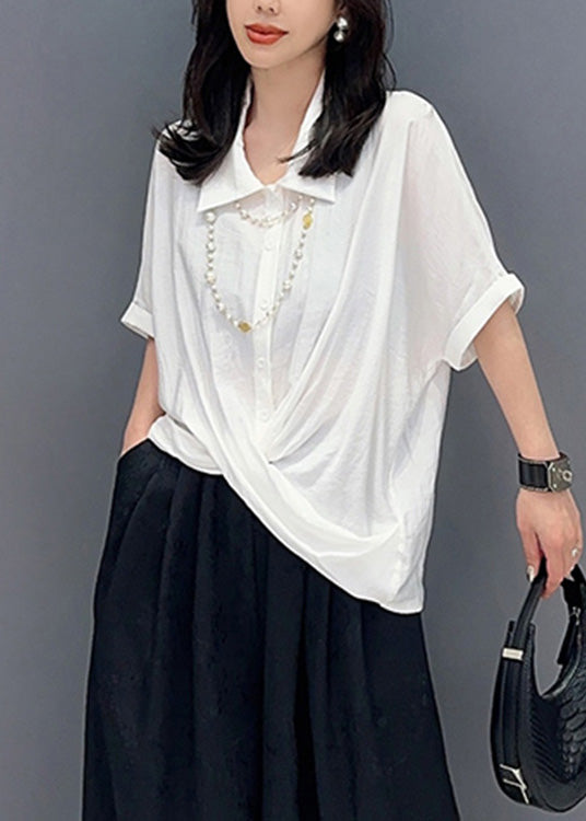 Loose White Peter Pan Collar Shirts Summer