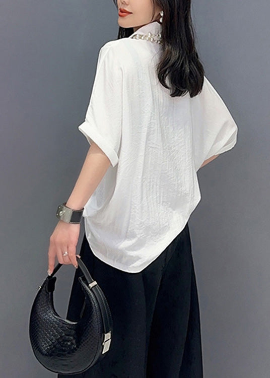 Loose White Peter Pan Collar Shirts Summer