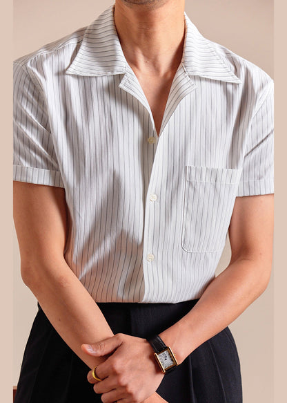 Loose White Peter Pan Collar Striped Cotton Shirts Summer