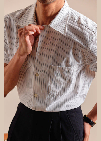 Loose White Peter Pan Collar Striped Cotton Shirts Summer