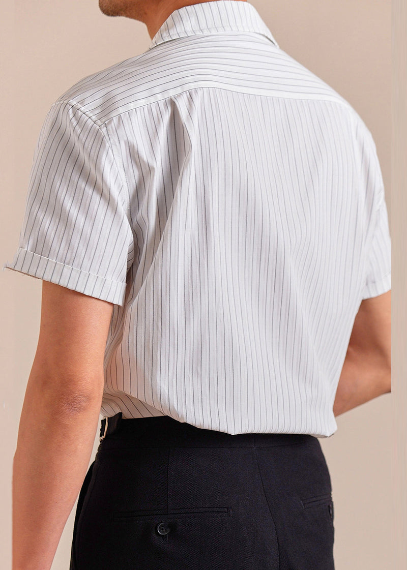Loose White Peter Pan Collar Striped Cotton Shirts Summer