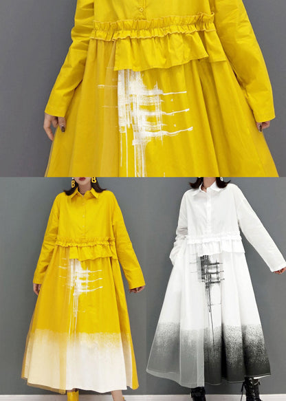 Loose White Peter Pan Collar Print Shirt Dresses Spring