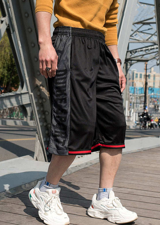 Loose White Pockets Elastic Waist Patchwork Basketball Shorts Summer
