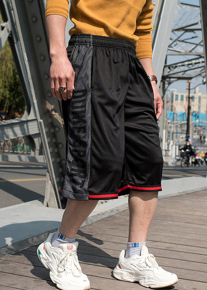 Loose White Pockets Elastic Waist Patchwork Basketball Shorts Summer