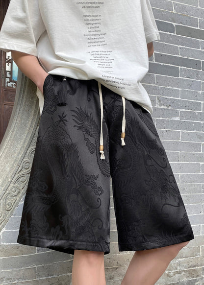 Loose White Pockets Lace Up Ice Silk Shorts Summer