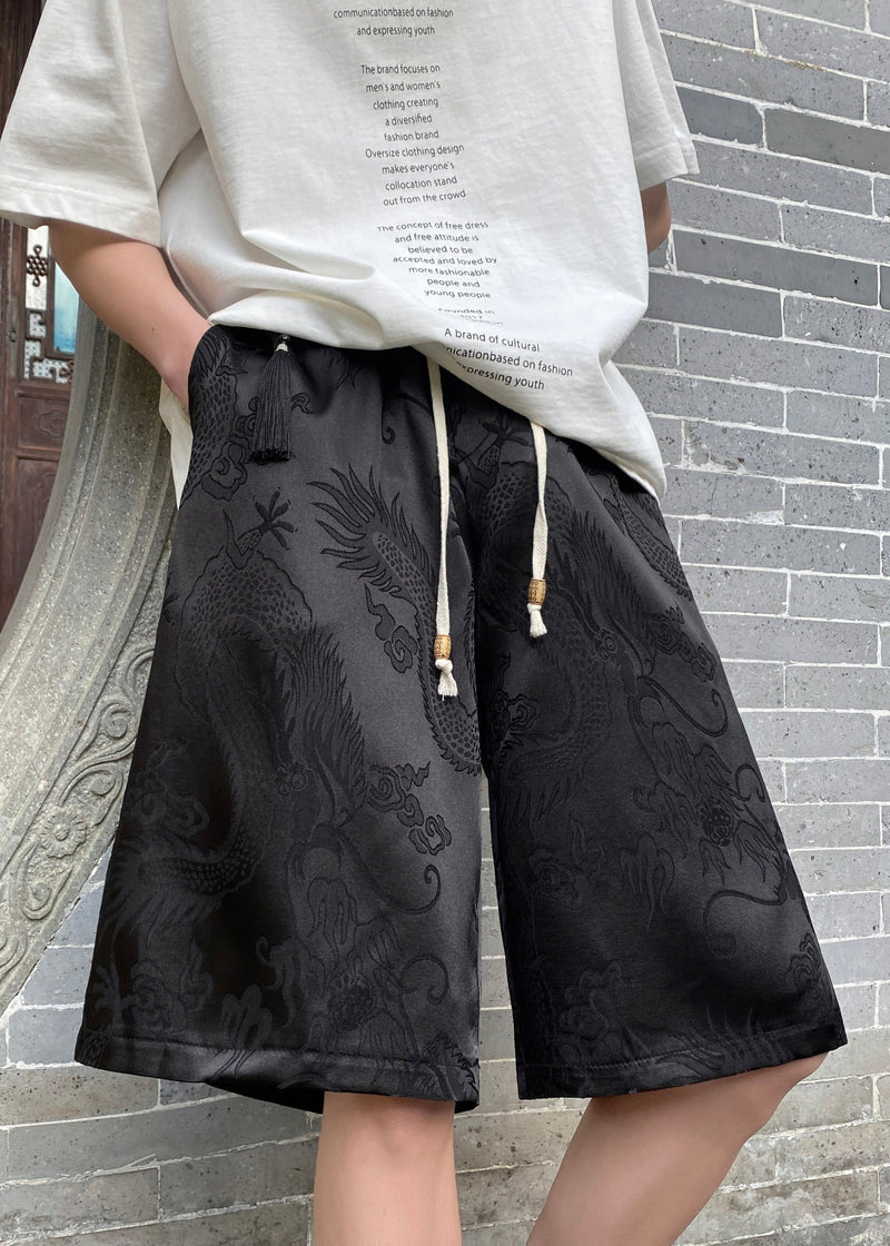 Loose White Pockets Lace Up Ice Silk Shorts Summer