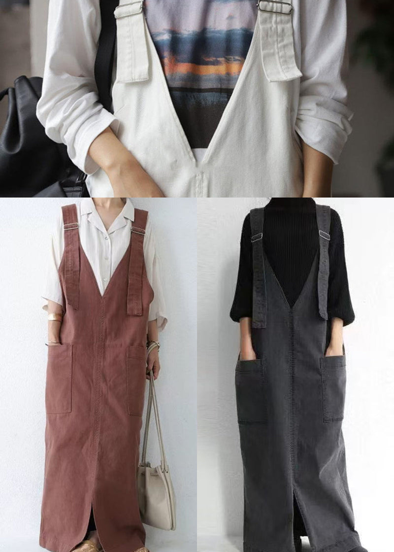 Loose White Pockets Side Open Cotton Cami Dress Summer