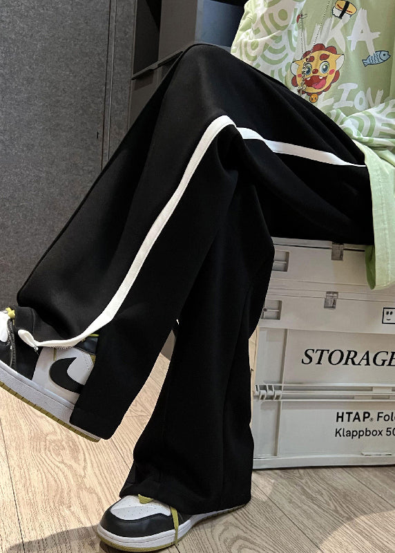 Loose White Pockets Side Open Cotton Straight Pants Fall