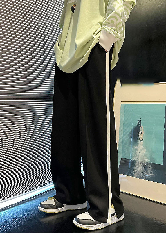 Loose White Pockets Side Open Cotton Straight Pants Fall