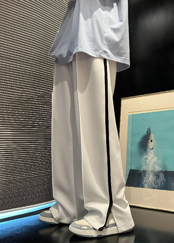 Loose White Pockets Side Open Cotton Straight Pants Fall