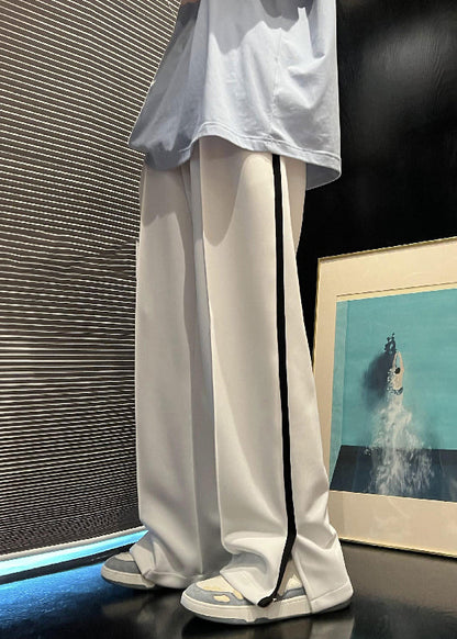 Loose White Pockets Side Open Cotton Straight Pants Fall