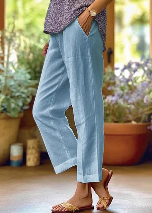 Loose White Pockets High Waist Cotton Crop Pants Summer