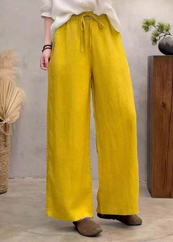 Loose White Pockets Tie Waist Linen Wide Leg Pants Summer