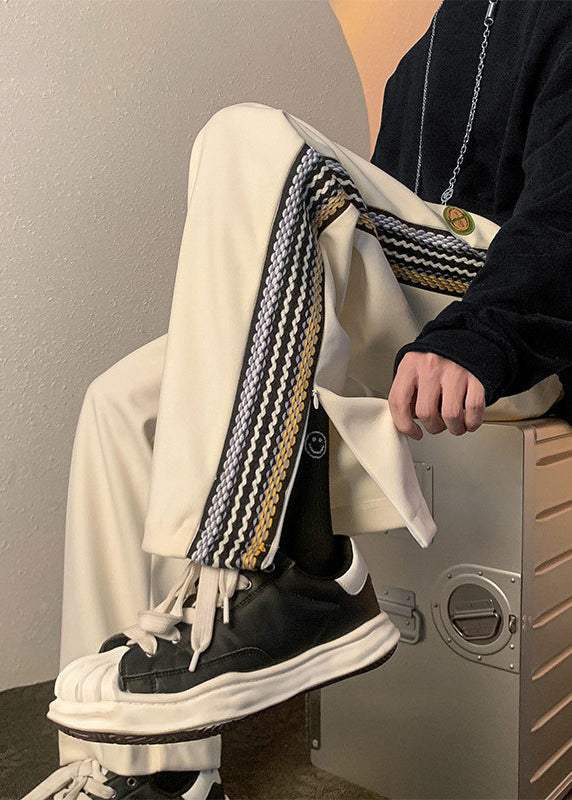 Loose White Pockets Zippered Side Open Cotton Pants Fall