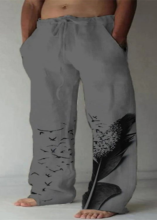 Loose White Print Lace Up Cotton Pants Summer